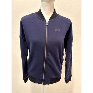 Under Armour UA Women's Mixed Media Woven Bomber Jacket Small S Navy Blue B05